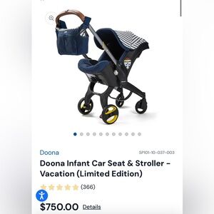 Doona Infant Car Seat & Stroller - Navy and white vacation limited edition